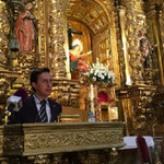 Javier Burrieza realizando el pregón de la Santa Vera Cruz en el 2015